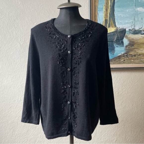 Black merino wool beaded cardigan size XL - Picture 1 of 9